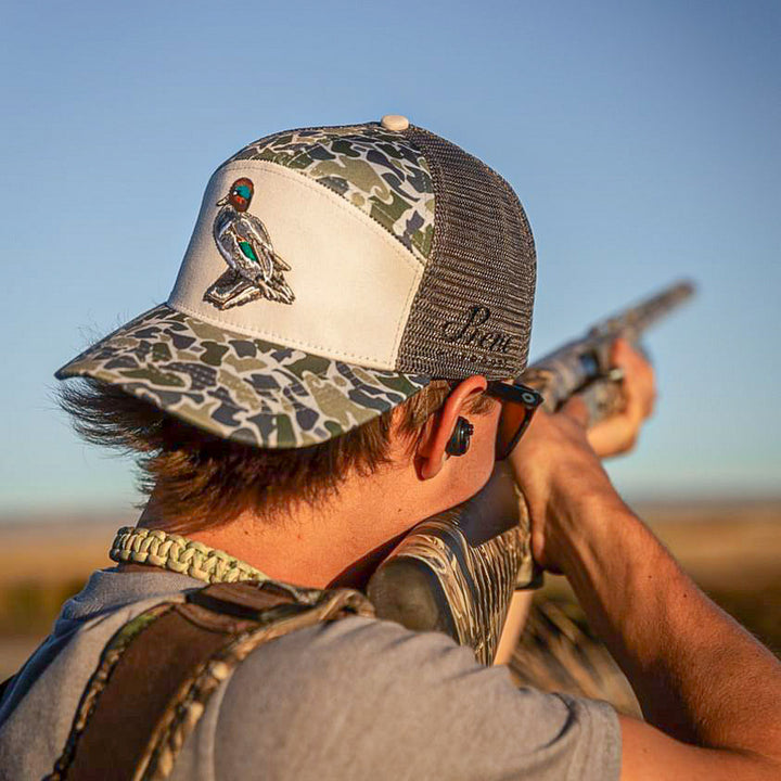 Green Wing 7-Panel Retro Camo Hat