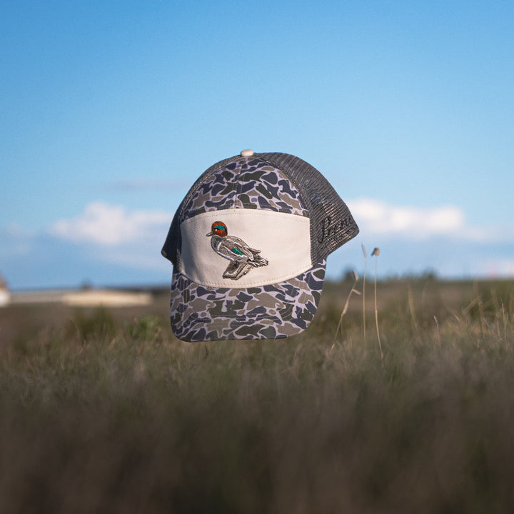 Green Wing 7-Panel Retro Camo Hat