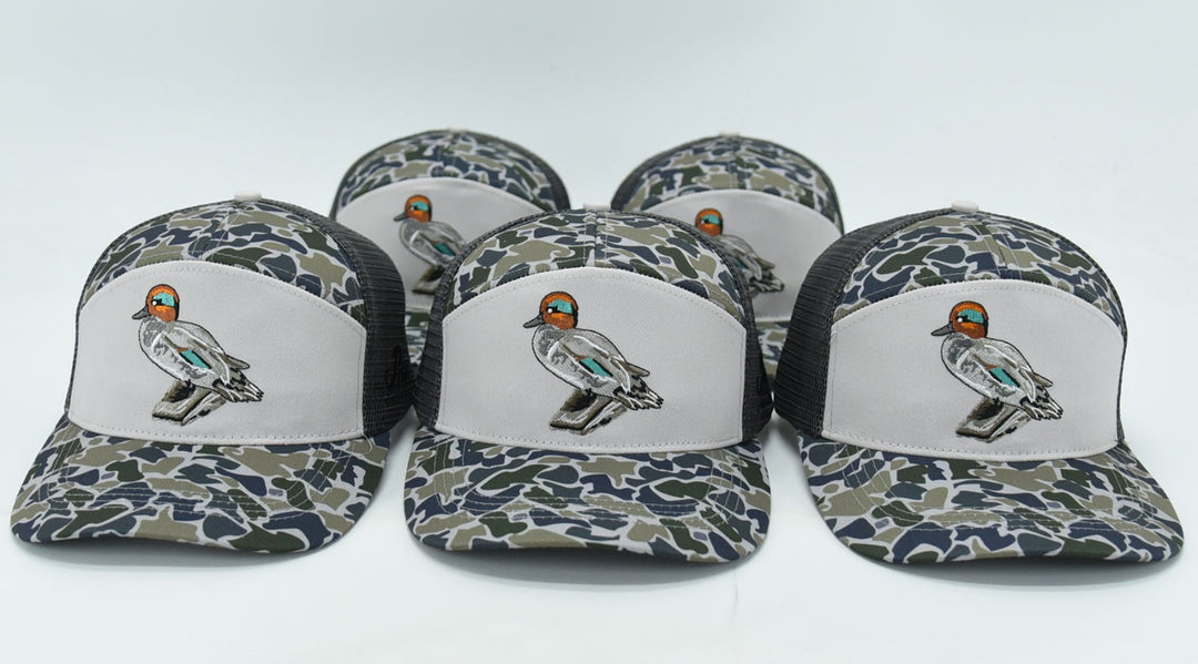 Green Wing 7-Panel Retro Camo Hat